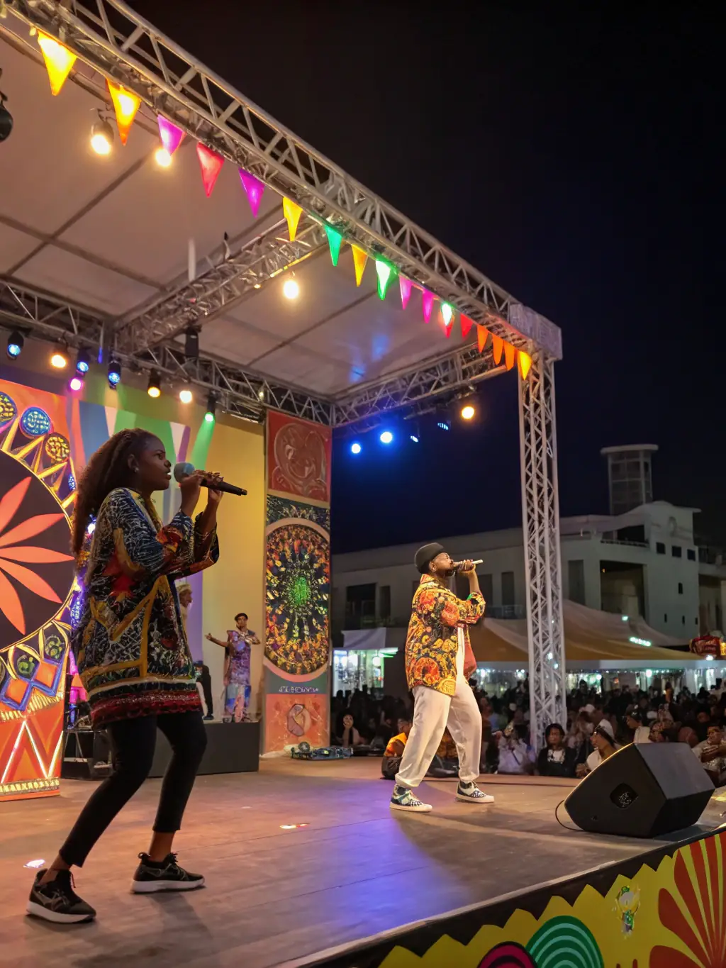 A captivating shot of a cultural event promoted by RTO, featuring local artists and performers engaging with the community in a festive atmosphere.