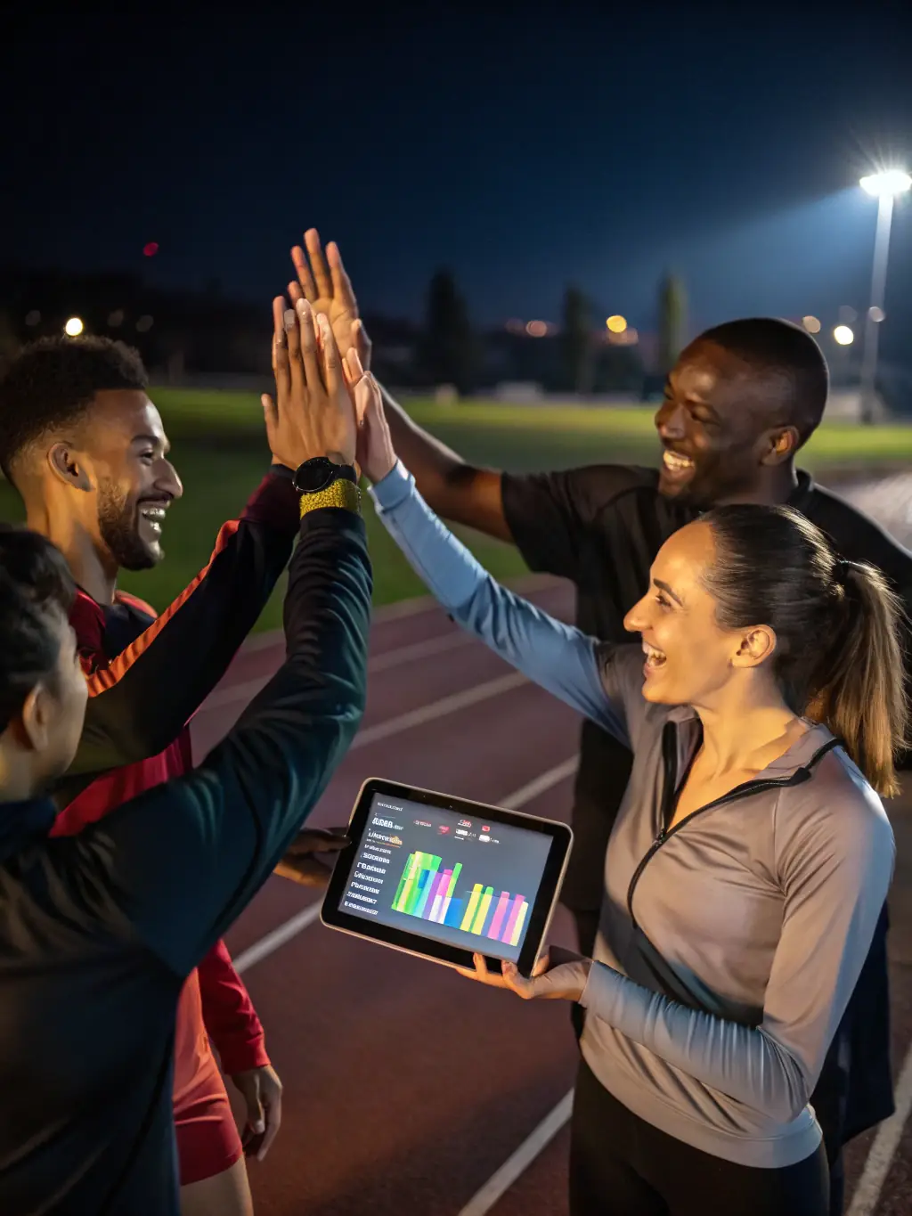 A photo of participants celebrating after completing a race or running event, showcasing the sense of accomplishment and camaraderie.