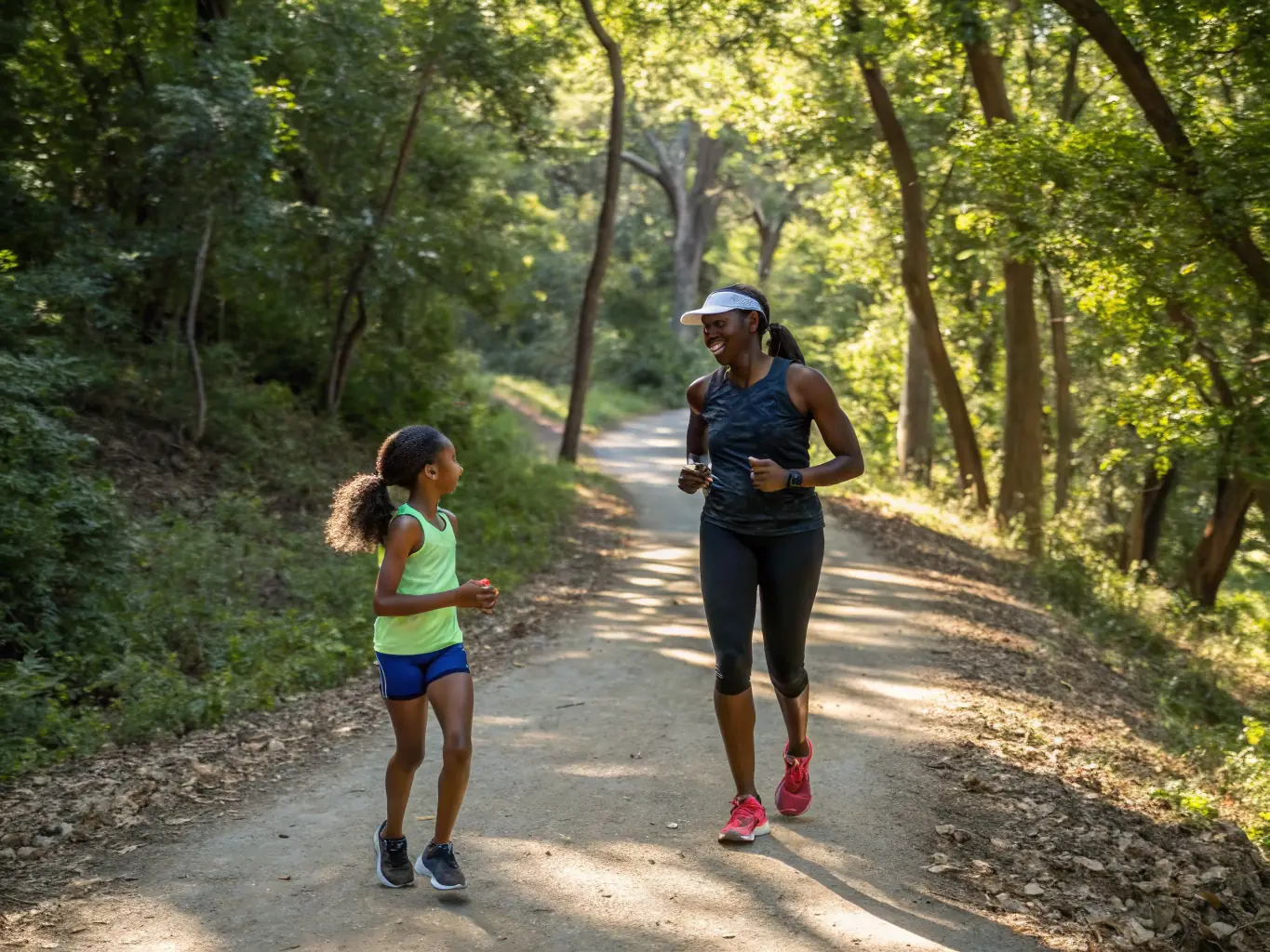 A fitness instructor leading a trail running training session, demonstrating proper techniques and form to participants.