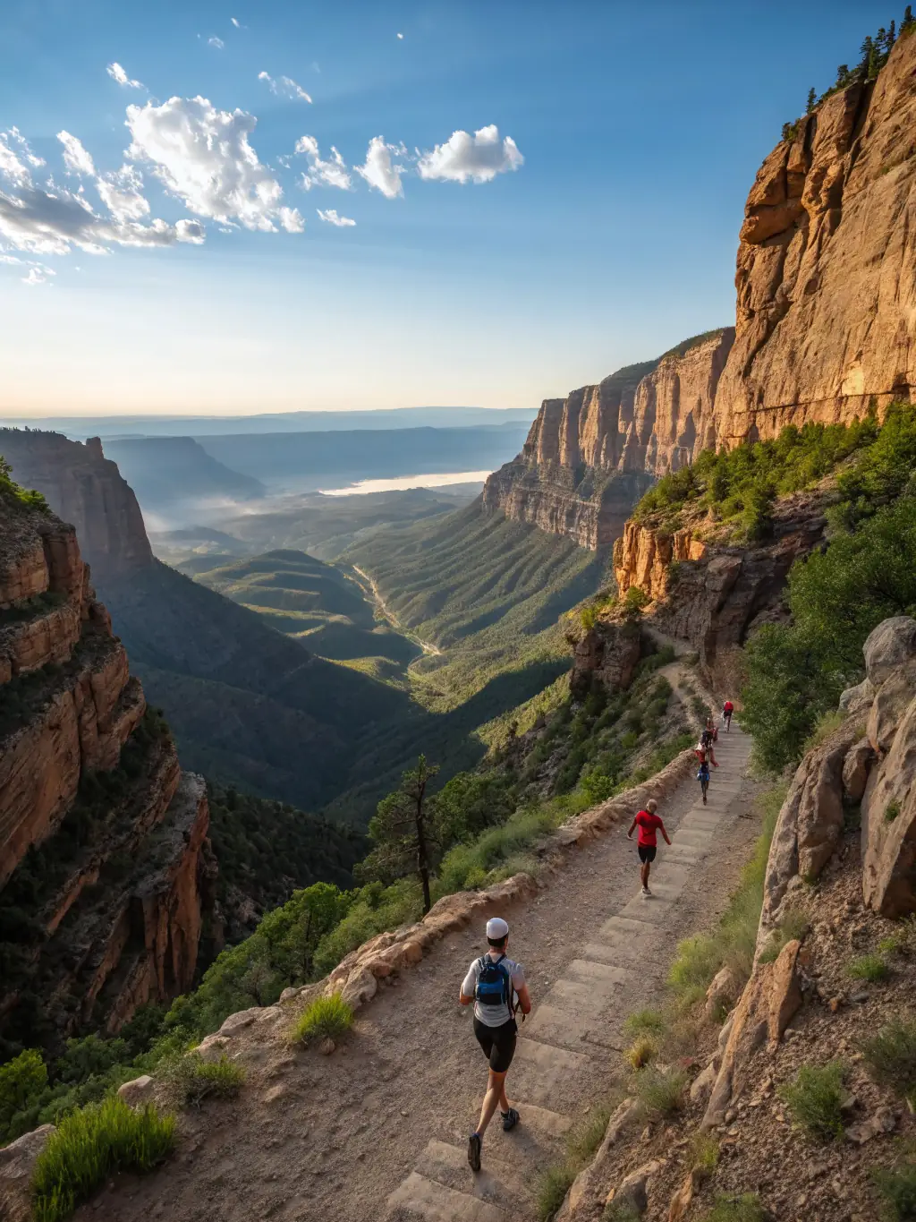 A vibrant photograph capturing the start of a trail running event organized by RTO, featuring runners of all ages and abilities navigating a scenic path through the Ornaisons landscape.